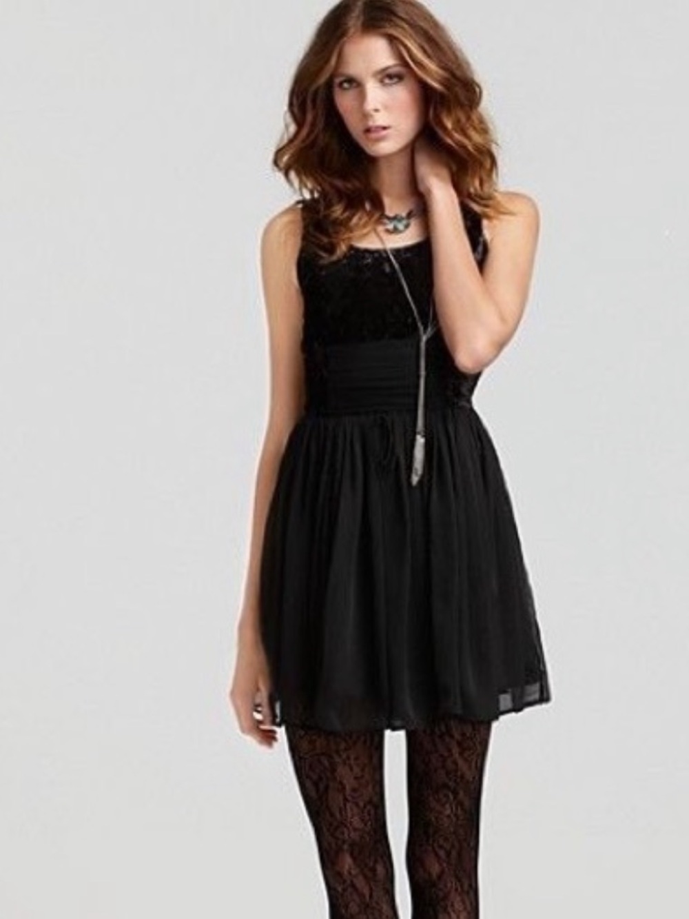 Free People Black Velvet Chiffon Fit & Flare Party Dress Size 12